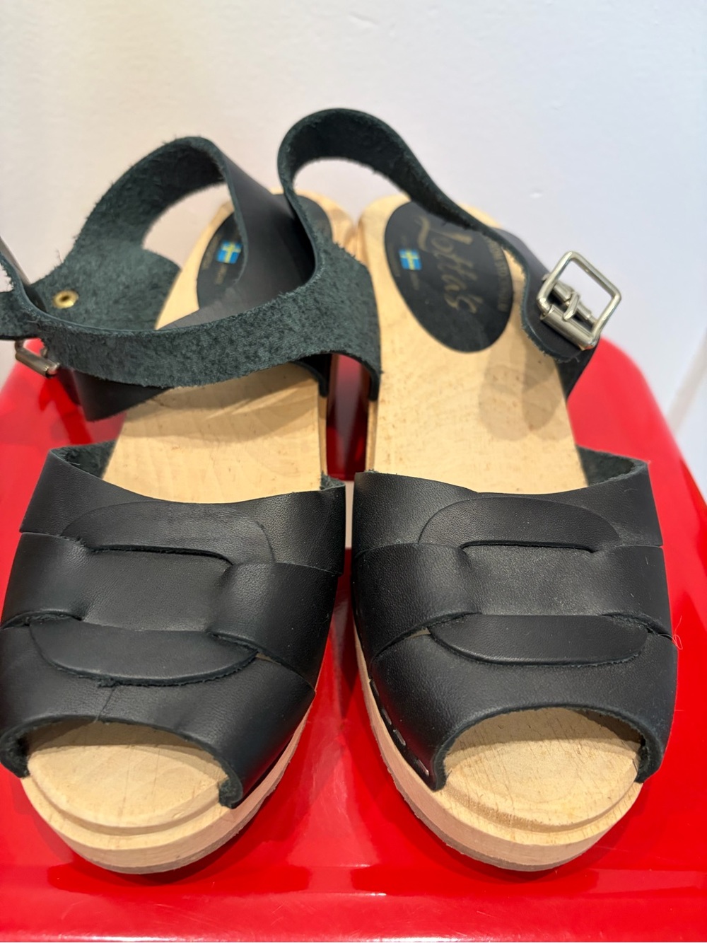 Lotta from Stockholm black leather  high heel Clogs, like new - Women